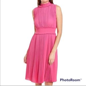 Nanette Lepore sleeveless pink pleated dress.
